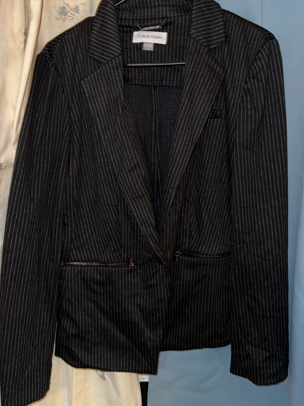 Calvin Klein Black Pinstripe Blazer with Subtle White Stripes